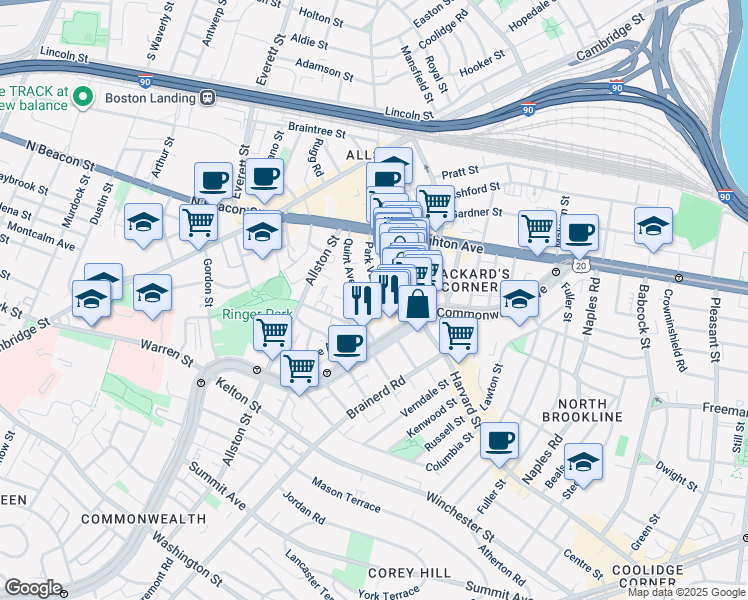 map of restaurants, bars, coffee shops, grocery stores, and more near 10-14 Park Vale Avenue in Boston