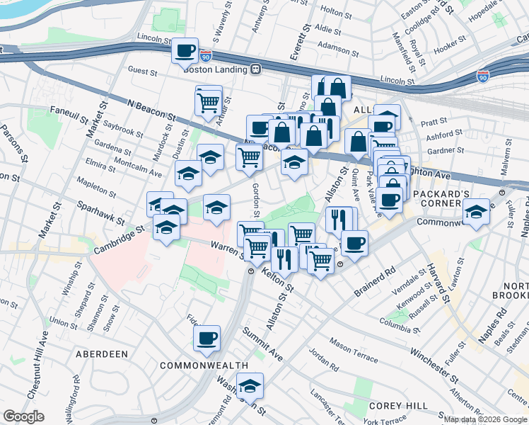 map of restaurants, bars, coffee shops, grocery stores, and more near 16 High Rock Way in Boston