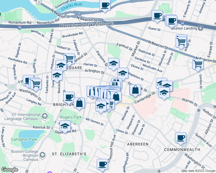 map of restaurants, bars, coffee shops, grocery stores, and more near 55 Leicester Street in Boston