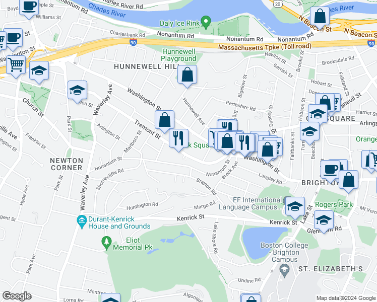 map of restaurants, bars, coffee shops, grocery stores, and more near in Boston
