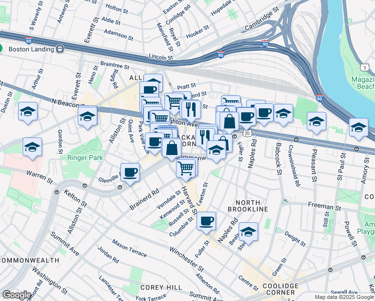 map of restaurants, bars, coffee shops, grocery stores, and more near 11 Chester Street in Boston