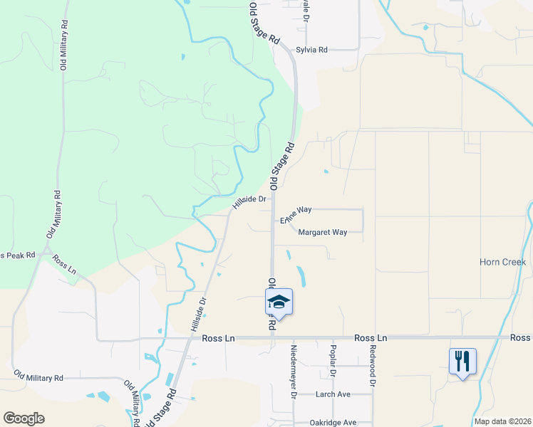 map of restaurants, bars, coffee shops, grocery stores, and more near 2361 Old Stage Road in Central Point