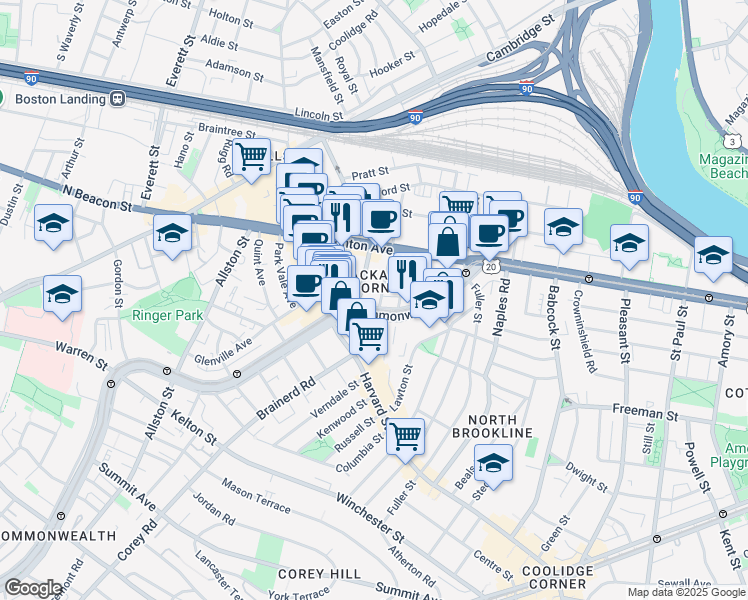 map of restaurants, bars, coffee shops, grocery stores, and more near 11 Chester Street in Boston