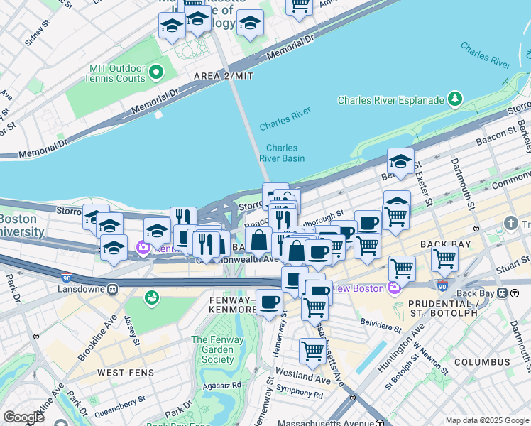 map of restaurants, bars, coffee shops, grocery stores, and more near 512 Beacon Street in Boston