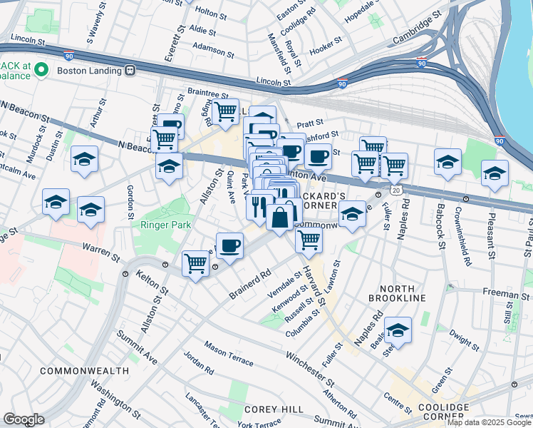 map of restaurants, bars, coffee shops, grocery stores, and more near 183c Harvard Avenue in Boston