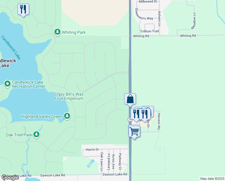 map of restaurants, bars, coffee shops, grocery stores, and more near 102 Brandywine Drive Southeast in Poplar Grove