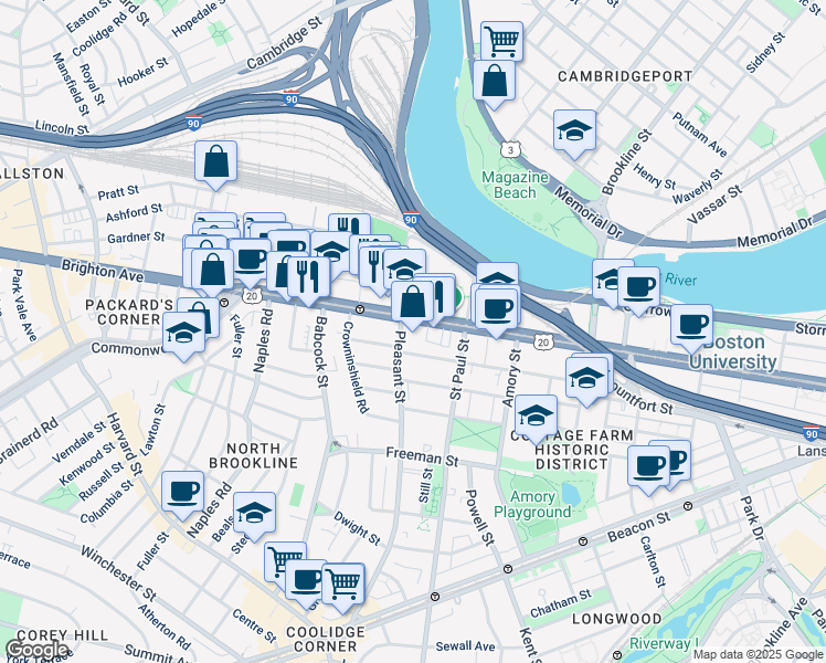 map of restaurants, bars, coffee shops, grocery stores, and more near 940 U.S. 20 in Boston
