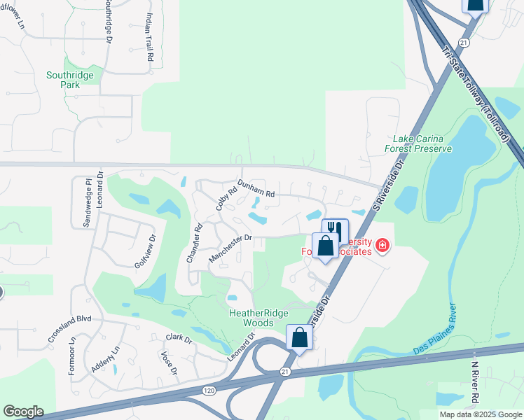 map of restaurants, bars, coffee shops, grocery stores, and more near 653 White Court in Gurnee