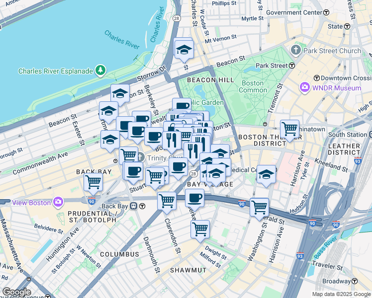 map of restaurants, bars, coffee shops, grocery stores, and more near 330 Boylston Street in Boston