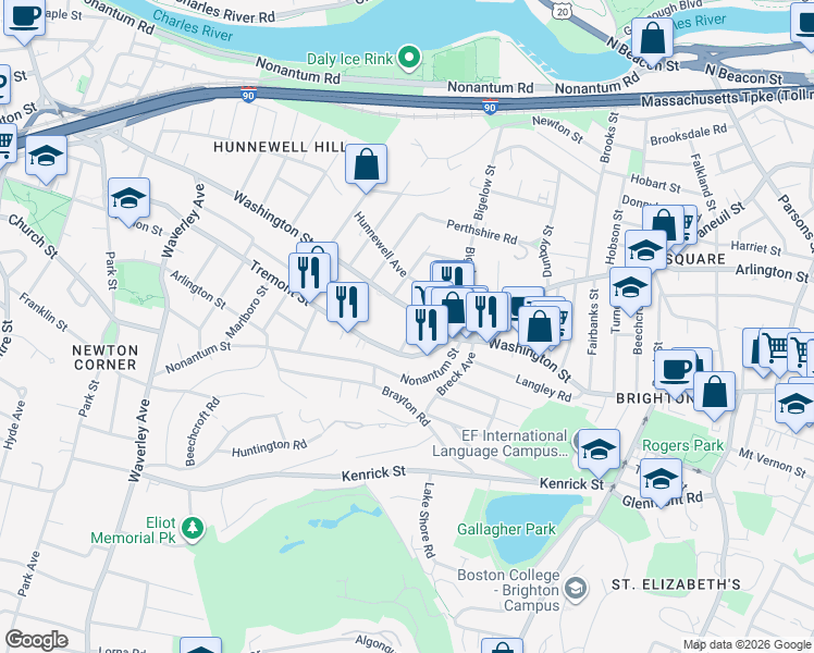 map of restaurants, bars, coffee shops, grocery stores, and more near 9-11 Tip Top Street in Boston