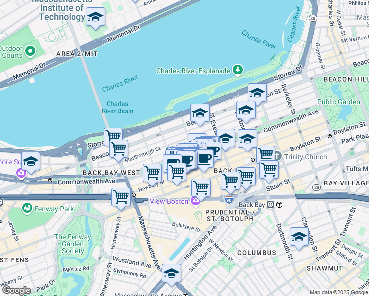 map of restaurants, bars, coffee shops, grocery stores, and more near 253 Public Alley 427 in Boston