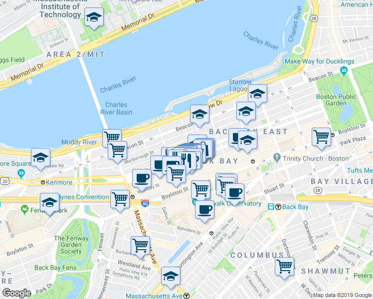map of restaurants, bars, coffee shops, grocery stores, and more near 253 Public Alley 427 in Boston