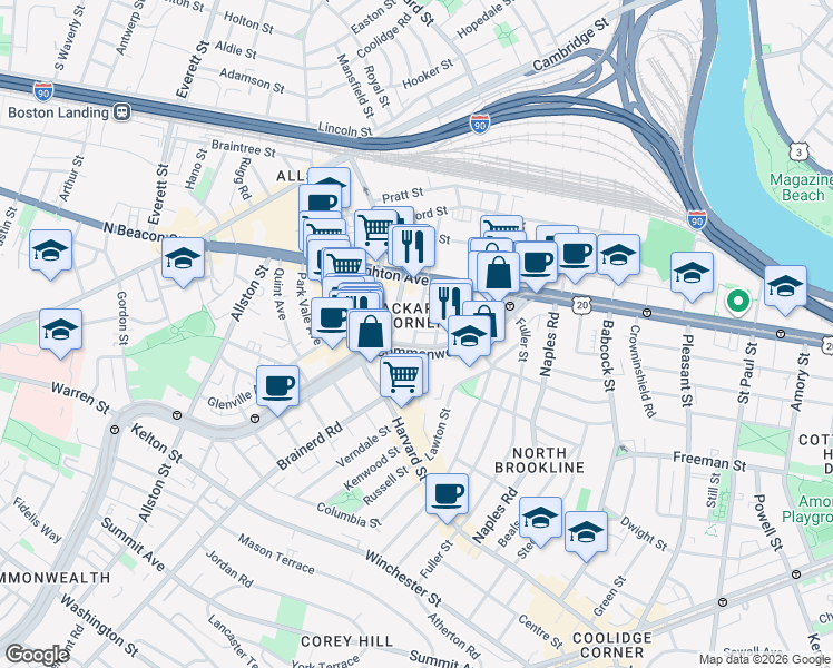 map of restaurants, bars, coffee shops, grocery stores, and more near 11 Chester Street in Boston