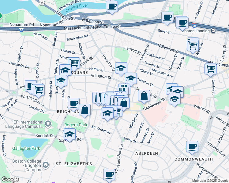 map of restaurants, bars, coffee shops, grocery stores, and more near 55 Leicester Street in Boston