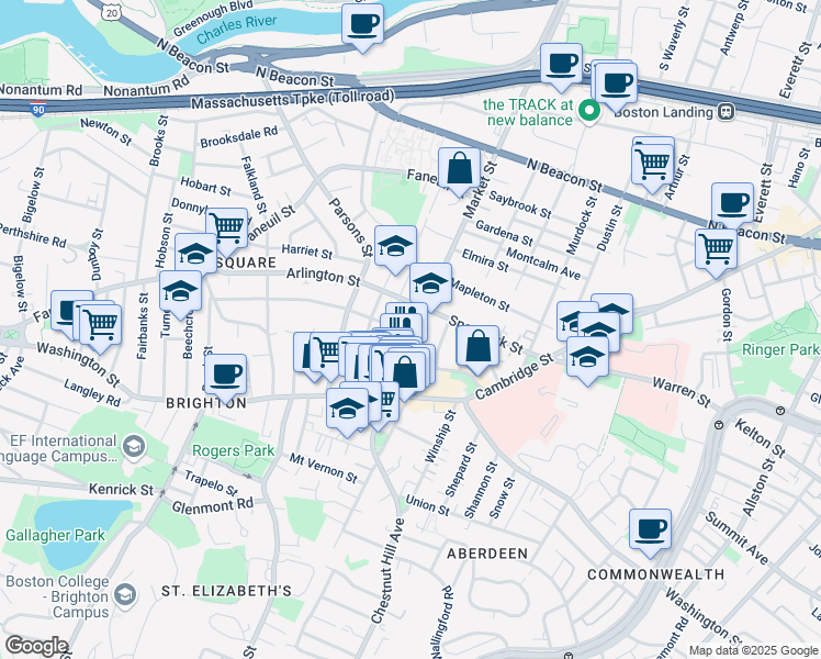 map of restaurants, bars, coffee shops, grocery stores, and more near 359 Market Street in Boston