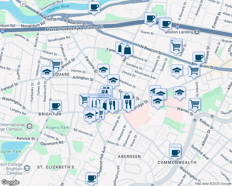map of restaurants, bars, coffee shops, grocery stores, and more near 22 Sparhawk Street in Boston