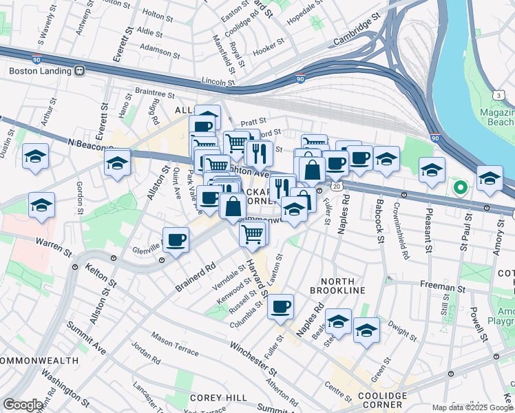 map of restaurants, bars, coffee shops, grocery stores, and more near 11 Chester Street in Boston