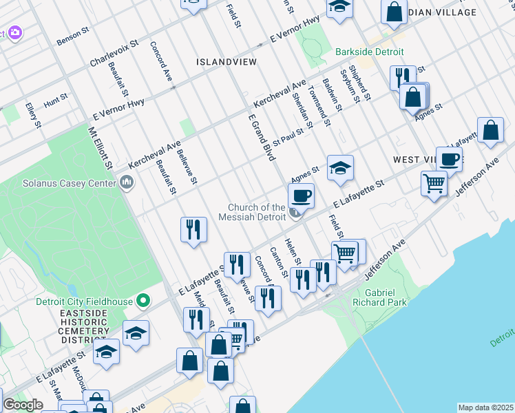 map of restaurants, bars, coffee shops, grocery stores, and more near 1246 Canton Street in Detroit