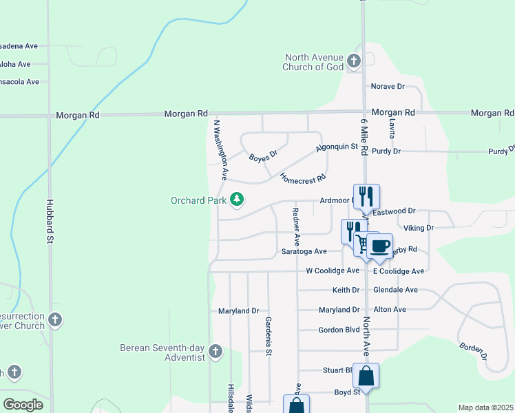 map of restaurants, bars, coffee shops, grocery stores, and more near 216 Ardmoor Dr in Battle Creek