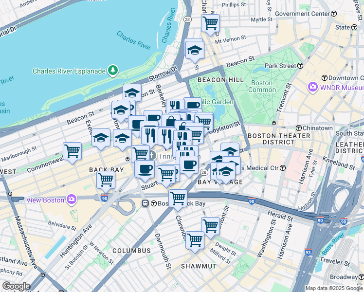 map of restaurants, bars, coffee shops, grocery stores, and more near 426 Boylston Street in Boston