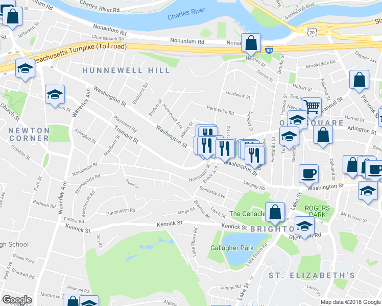 map of restaurants, bars, coffee shops, grocery stores, and more near 11 Tip Top Street in Boston