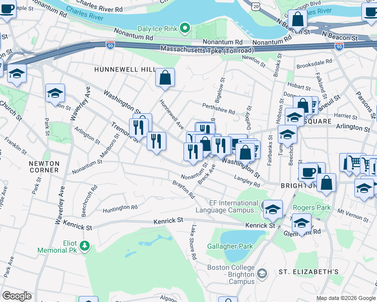 map of restaurants, bars, coffee shops, grocery stores, and more near 11 Tip Top Street in Boston