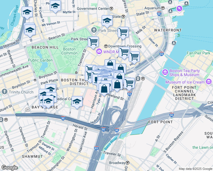 map of restaurants, bars, coffee shops, grocery stores, and more near in Boston