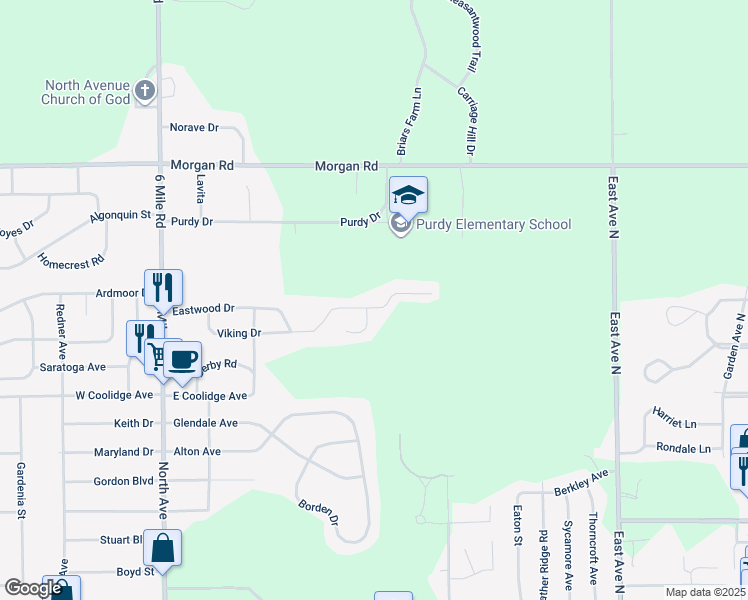 map of restaurants, bars, coffee shops, grocery stores, and more near 307 Viking Drive in Battle Creek