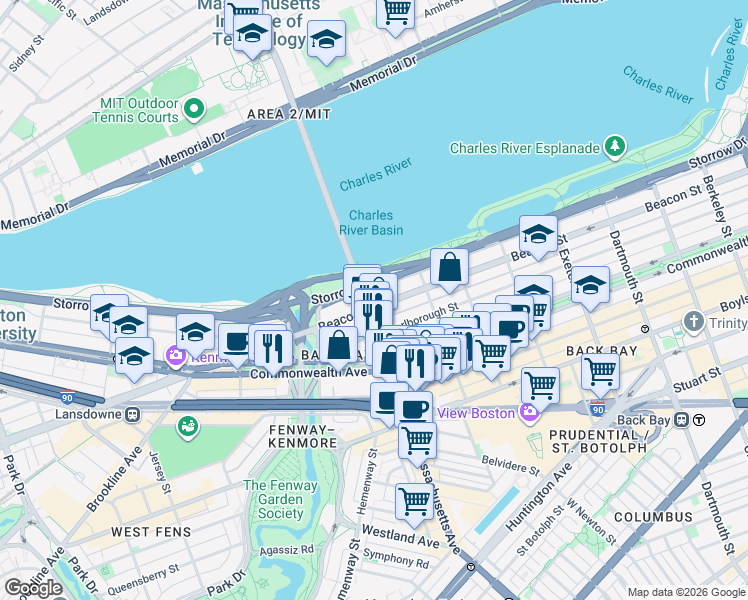 map of restaurants, bars, coffee shops, grocery stores, and more near 559 Massachusetts 2A in Boston