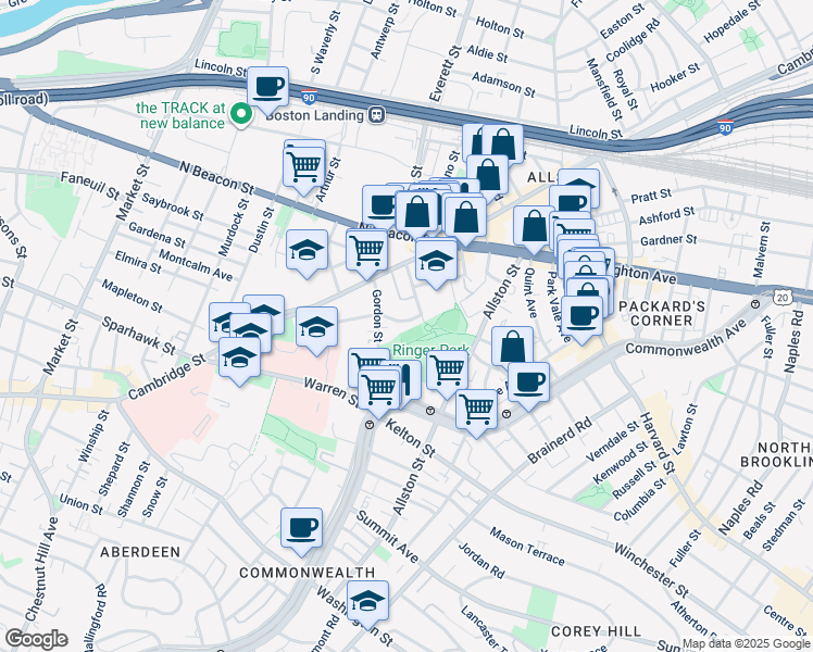 map of restaurants, bars, coffee shops, grocery stores, and more near 16 High Rock Way in Boston