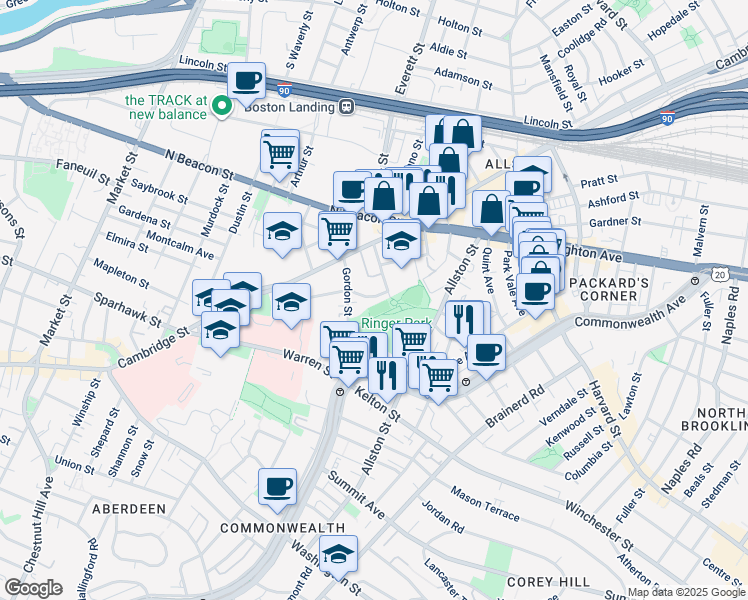 map of restaurants, bars, coffee shops, grocery stores, and more near 16 High Rock Way in Boston