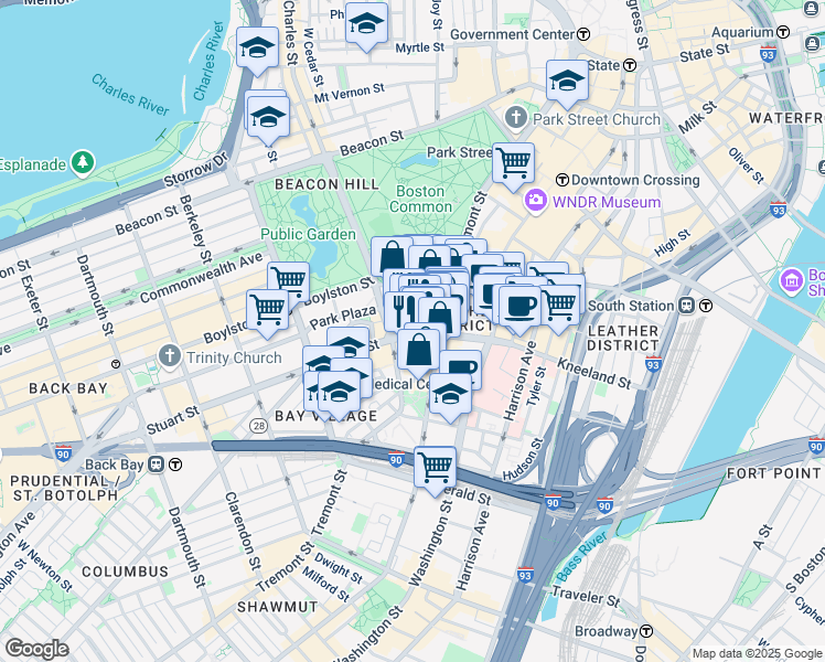map of restaurants, bars, coffee shops, grocery stores, and more near 137 Stuart Street in Boston