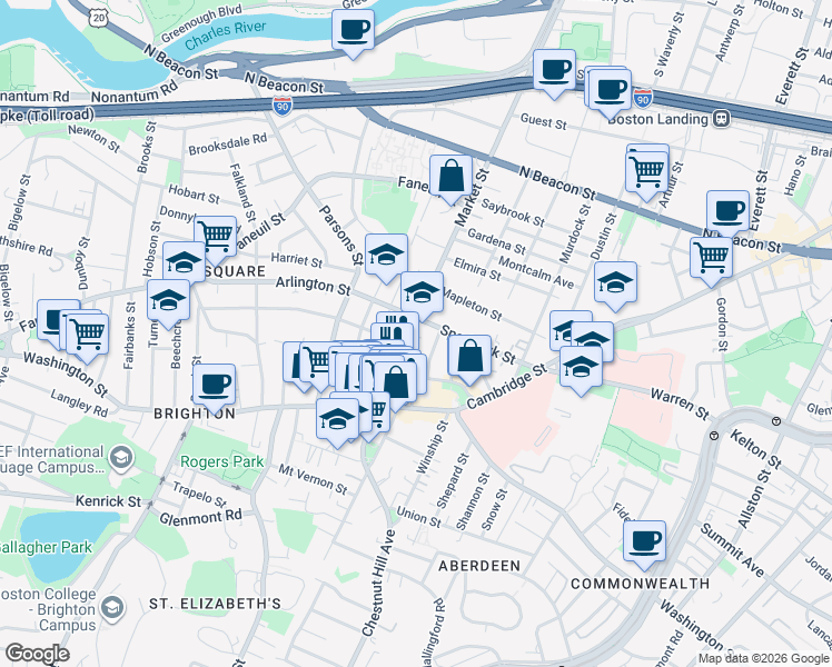 map of restaurants, bars, coffee shops, grocery stores, and more near 359 Market Street in Boston