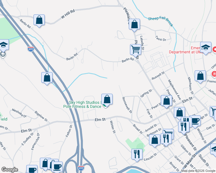 map of restaurants, bars, coffee shops, grocery stores, and more near 287 Elm Street in Marlborough