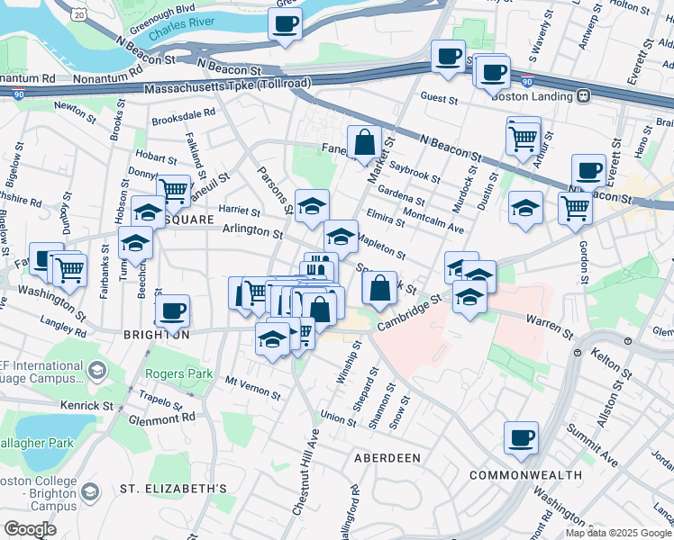 map of restaurants, bars, coffee shops, grocery stores, and more near 359 Market Street in Boston