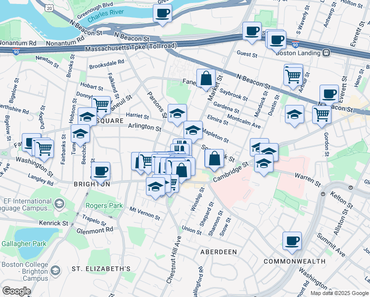 map of restaurants, bars, coffee shops, grocery stores, and more near 359 Market Street in Boston