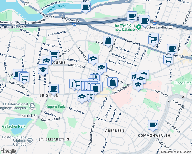 map of restaurants, bars, coffee shops, grocery stores, and more near 359 Market Street in Boston