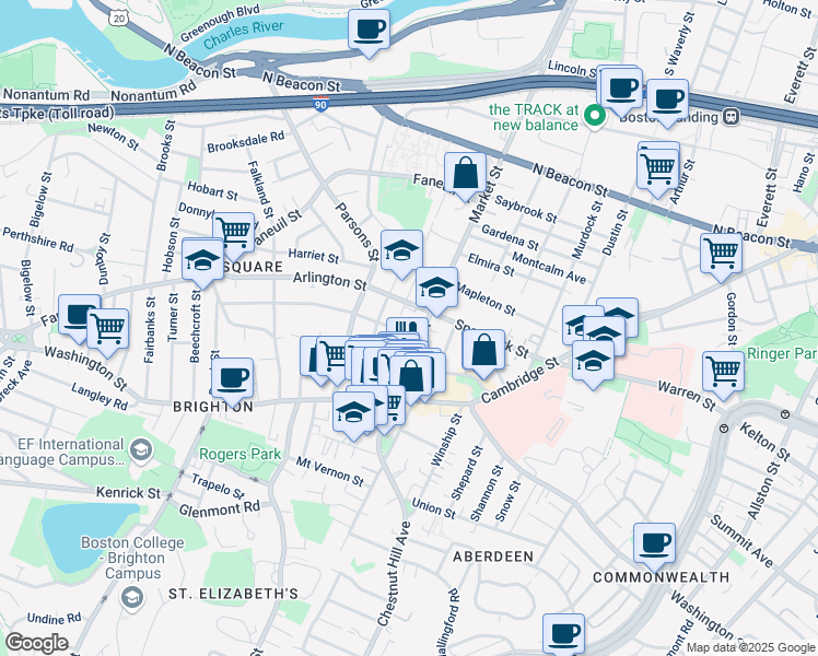 map of restaurants, bars, coffee shops, grocery stores, and more near 359 Market Street in Boston