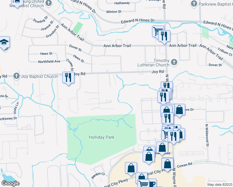 map of restaurants, bars, coffee shops, grocery stores, and more near 8450 Dakota St in Westland