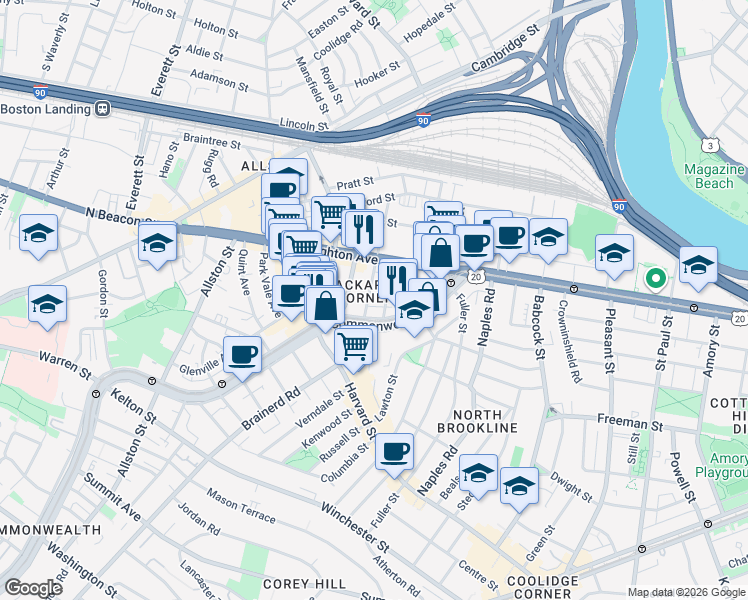 map of restaurants, bars, coffee shops, grocery stores, and more near 11 Chester Street in Boston
