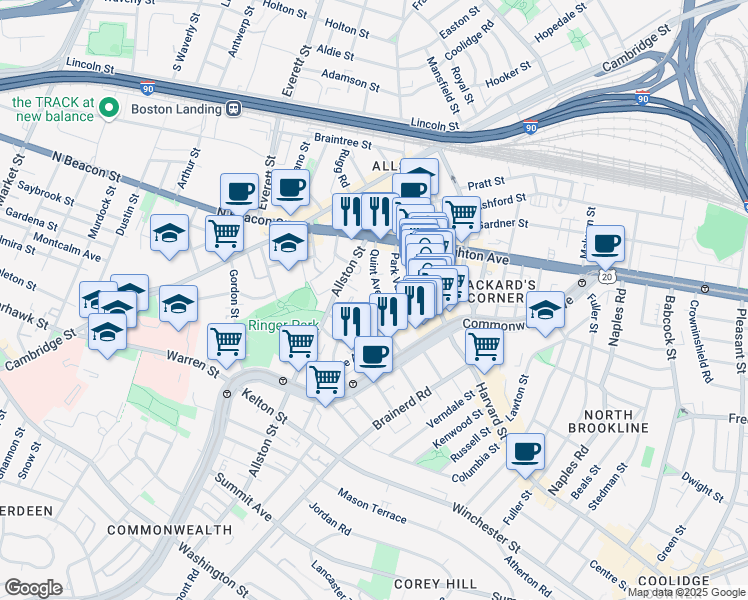 map of restaurants, bars, coffee shops, grocery stores, and more near 53 Quint Avenue in Boston