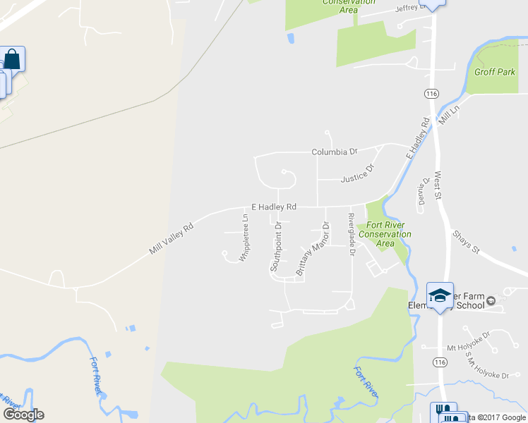 map of restaurants, bars, coffee shops, grocery stores, and more near 286 East Hadley Road in Amherst