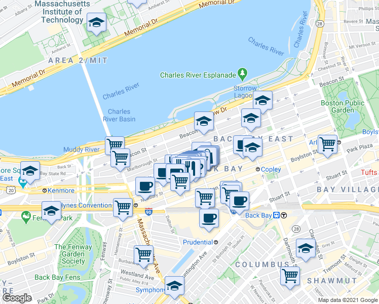 map of restaurants, bars, coffee shops, grocery stores, and more near 253 Public Alley 427 in Boston
