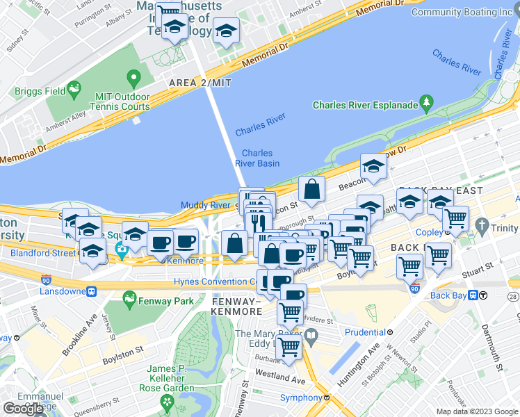 map of restaurants, bars, coffee shops, grocery stores, and more near 559 Massachusetts 2A in Boston