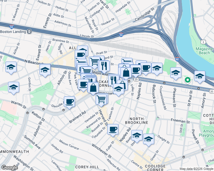 map of restaurants, bars, coffee shops, grocery stores, and more near 11 Chester Street in Boston
