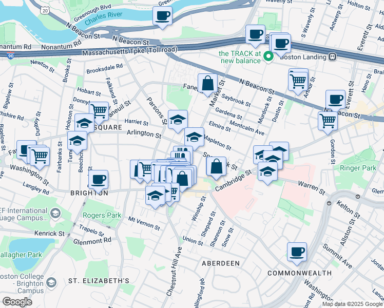 map of restaurants, bars, coffee shops, grocery stores, and more near 359 Market Street in Boston