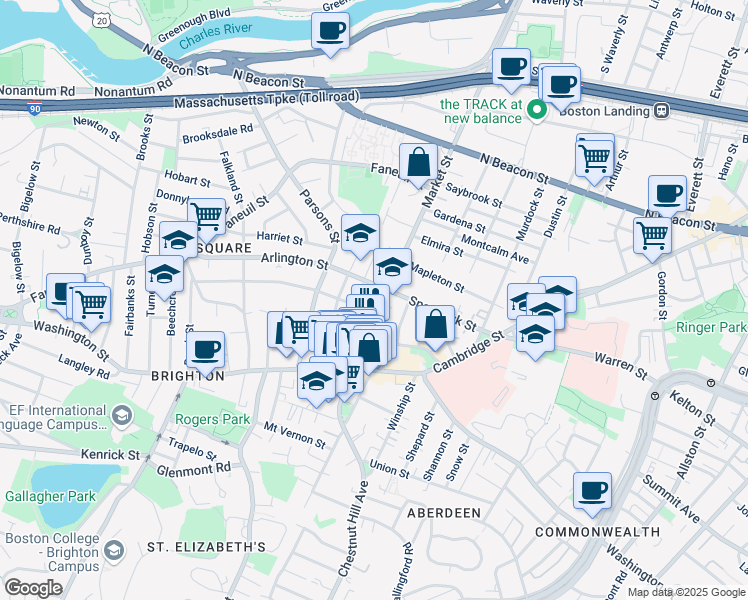 map of restaurants, bars, coffee shops, grocery stores, and more near 359 Market Street in Boston