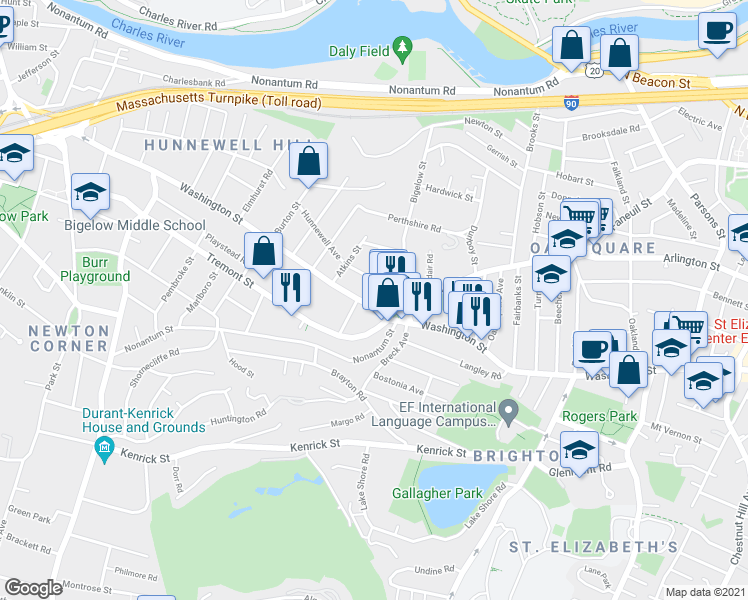 map of restaurants, bars, coffee shops, grocery stores, and more near 652 Washington Street in Boston