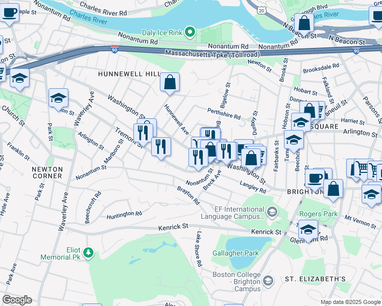 map of restaurants, bars, coffee shops, grocery stores, and more near 11 Tip Top Street in Boston