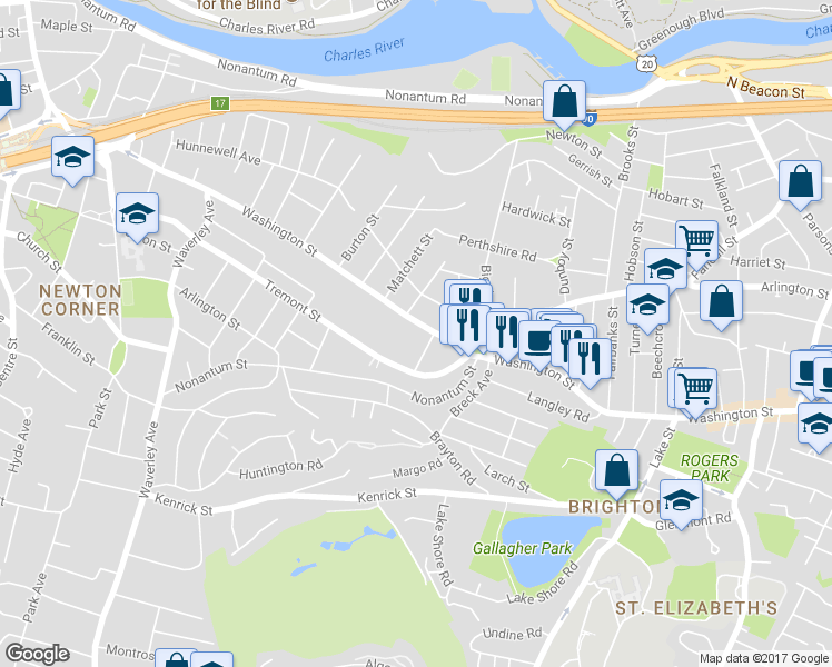 map of restaurants, bars, coffee shops, grocery stores, and more near 11 Tip Top Street in Boston